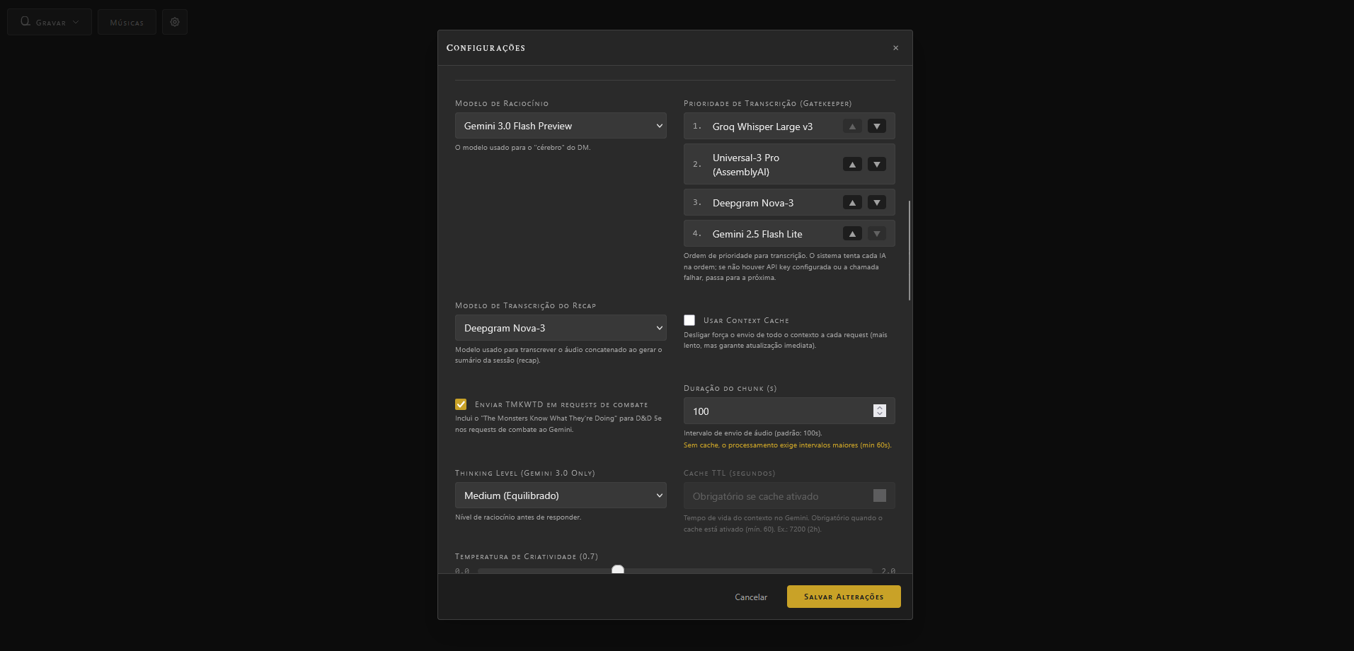 Aether DM settings modal